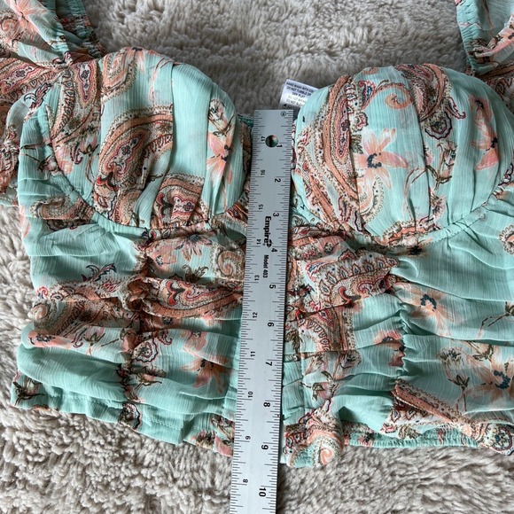 Romantic Floral Corset Top Ruched Puff Sleeve Paisley M Doll Cute Pastel Retro - Picture 7 of 9